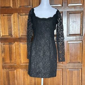 Jennifer George By Night Black Lace Cocktail Dress Size 4 Vintage LBD